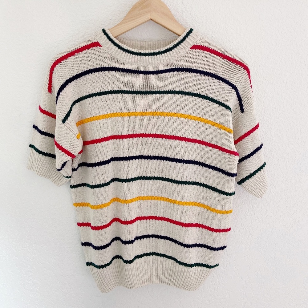Vintage short sleeve striped silk sweater
